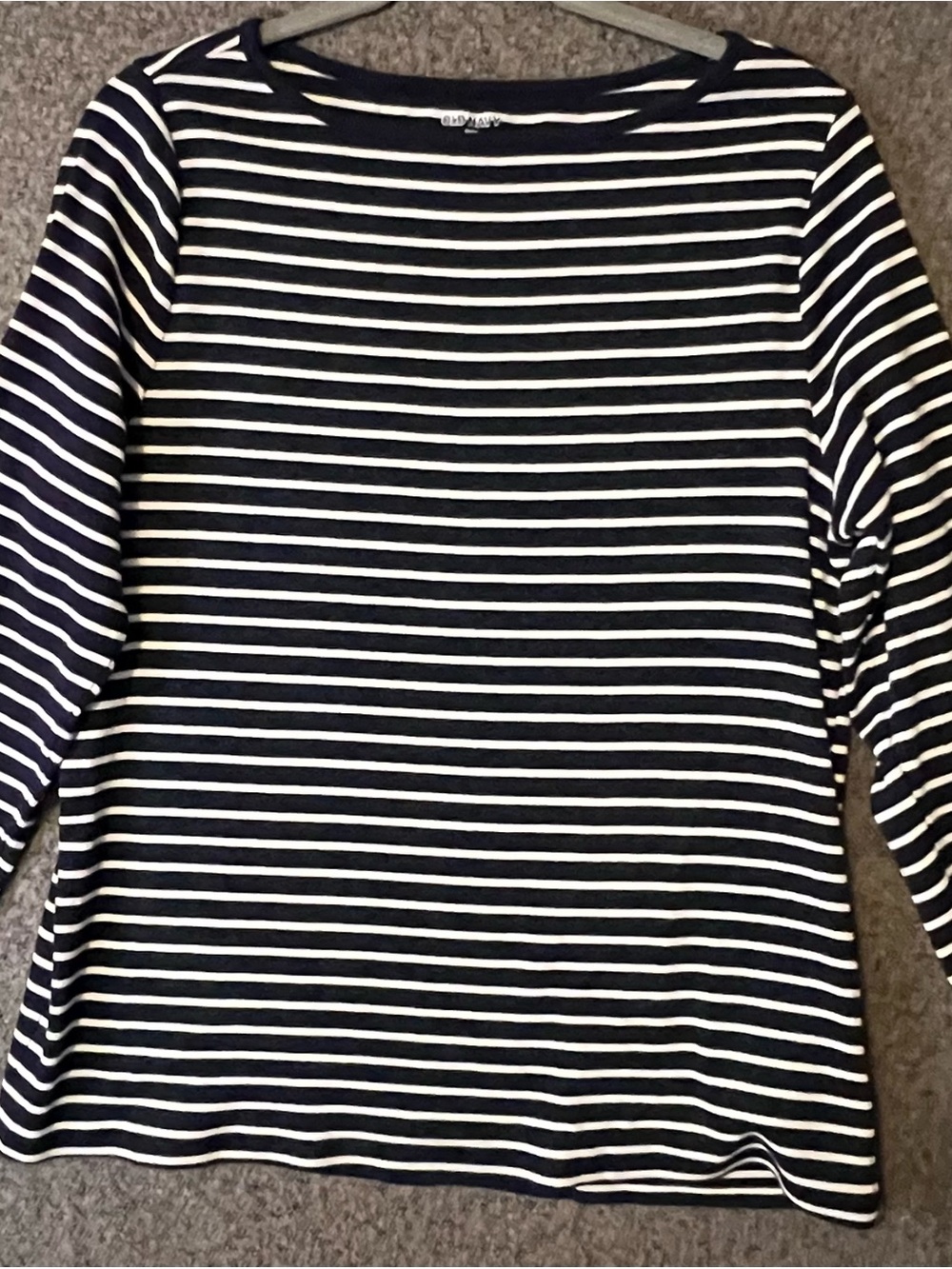 Old Navy Navy and White Striped Long-Sleeve Tee XXL Snug Fit